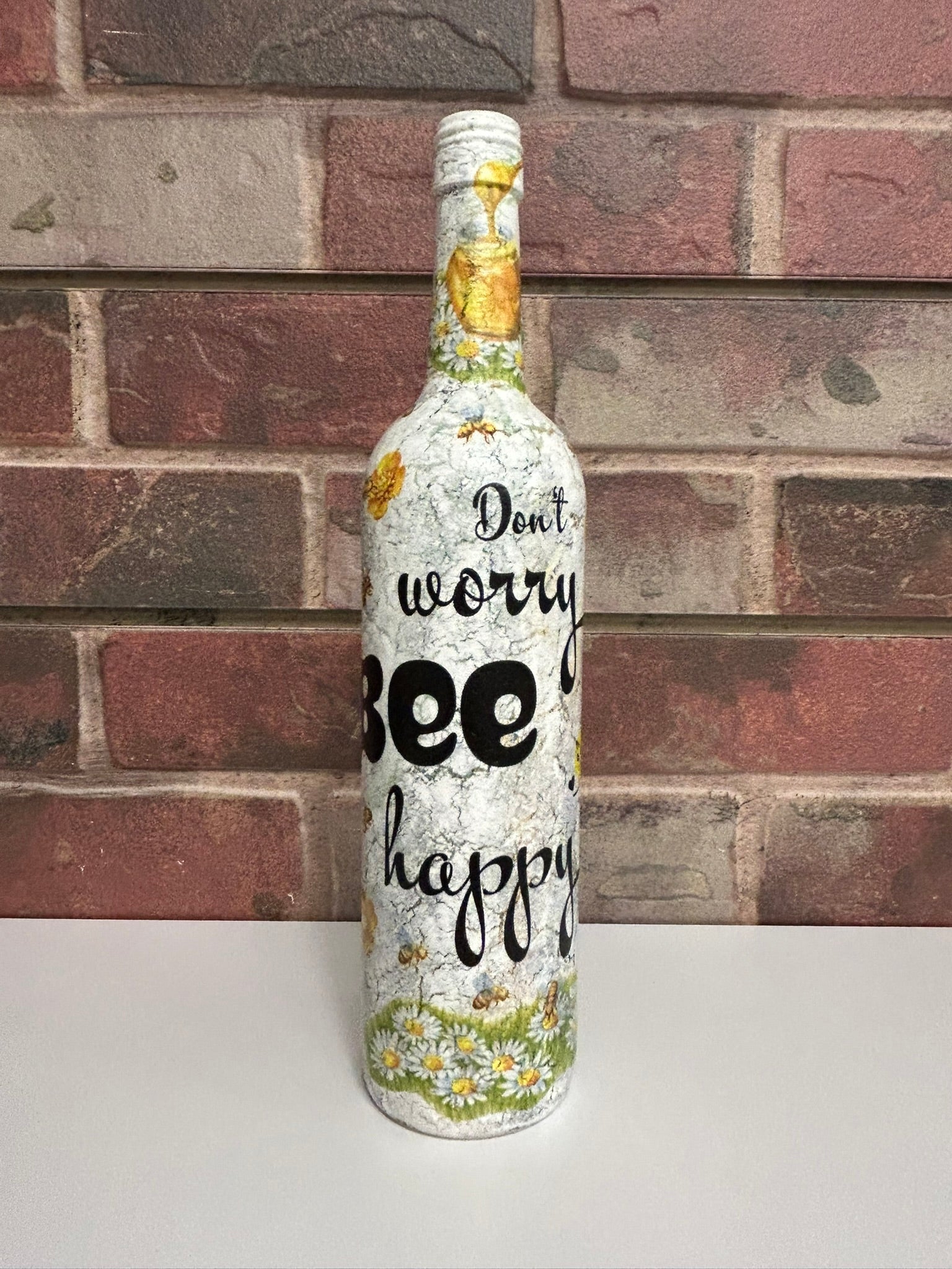 Tall Crackle Painted Bottle