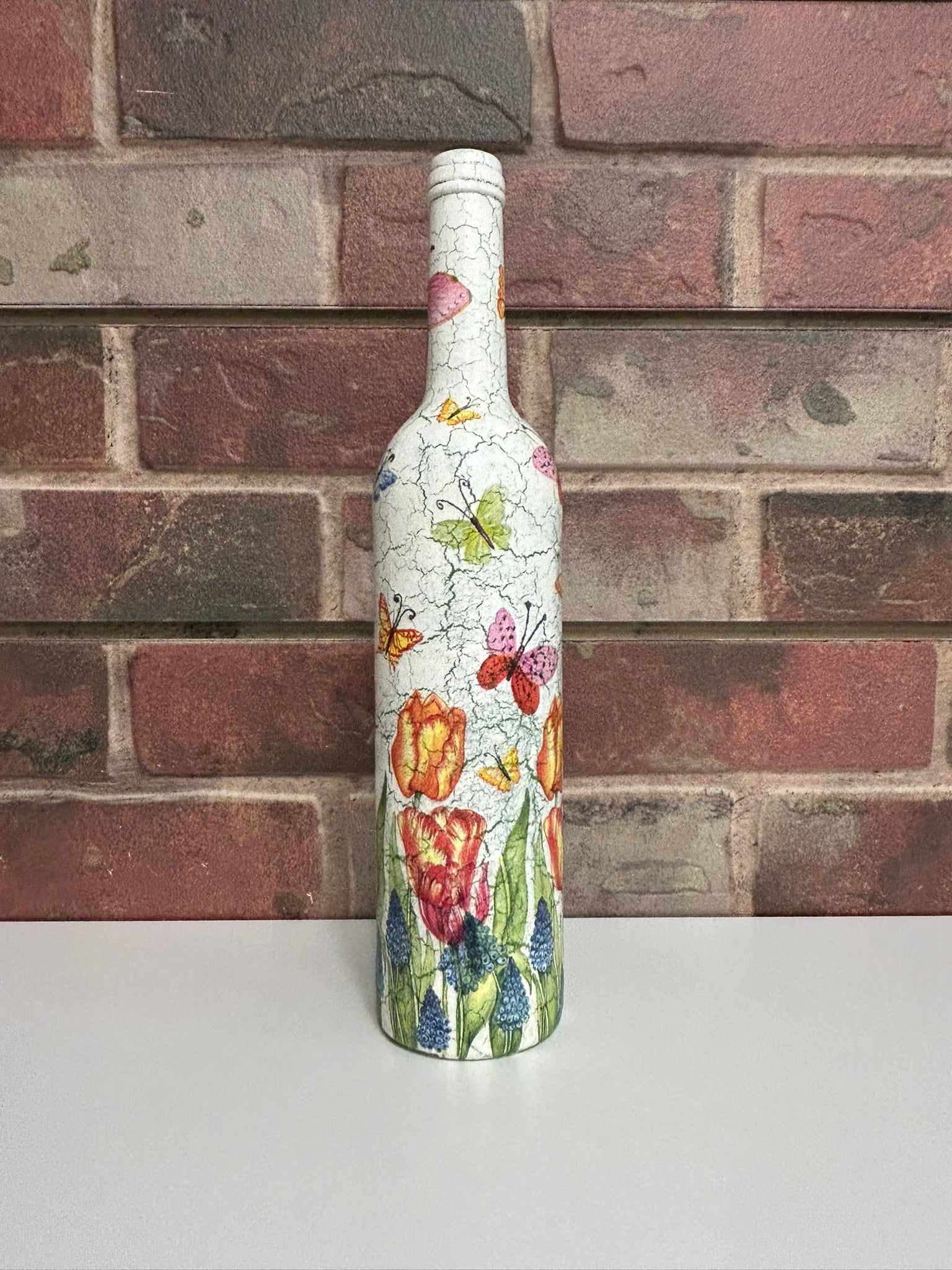 Tall Crackle Painted Bottle