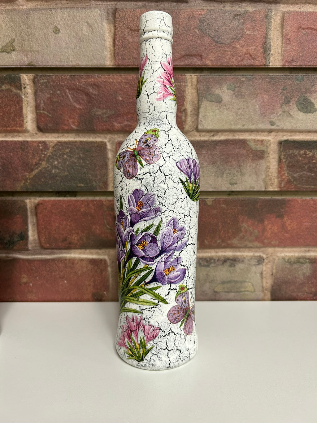 Tall Crackle Painted Bottle