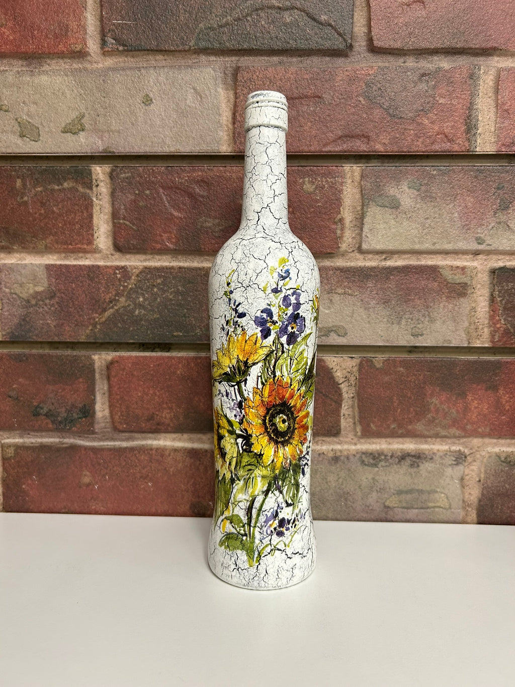 Tall Crackle Painted Bottle