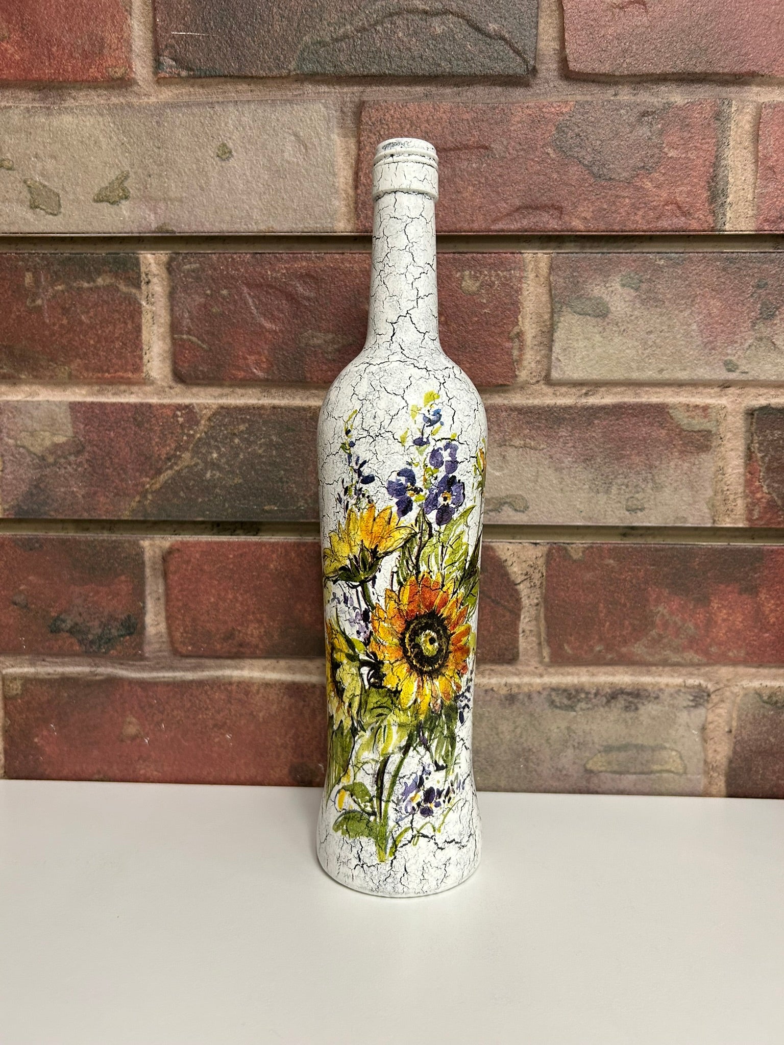 Tall Crackle Painted Bottle