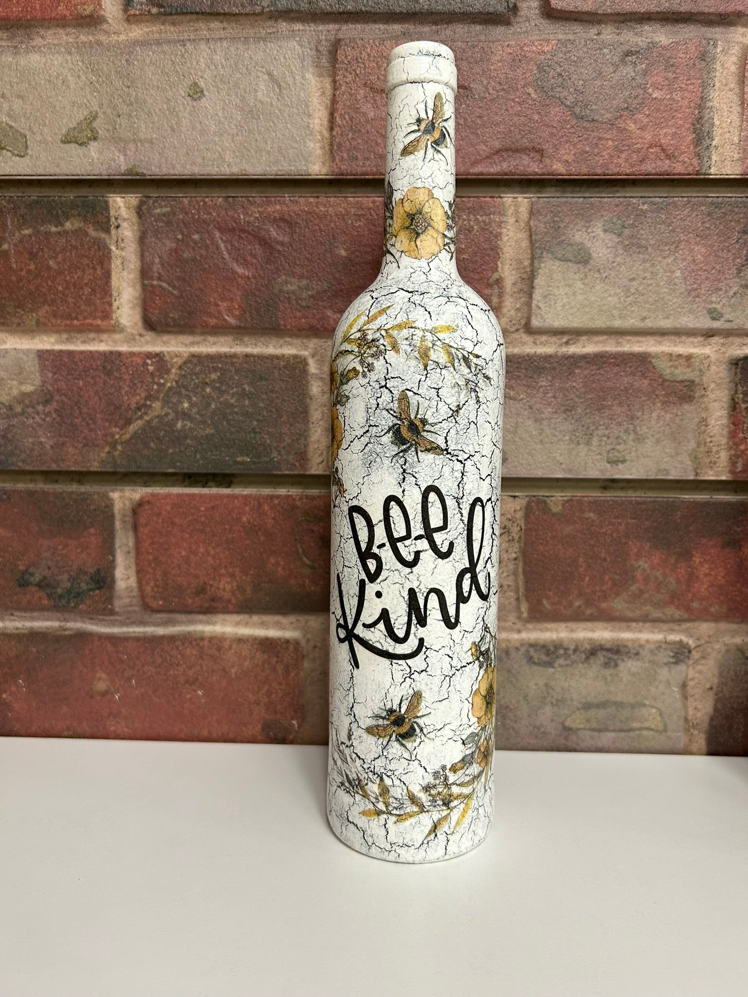 Tall Crackle Painted Bottle