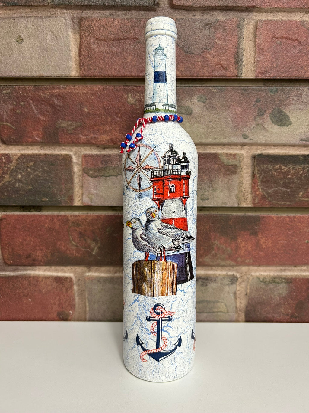 Tall Crackle Painted Bottle