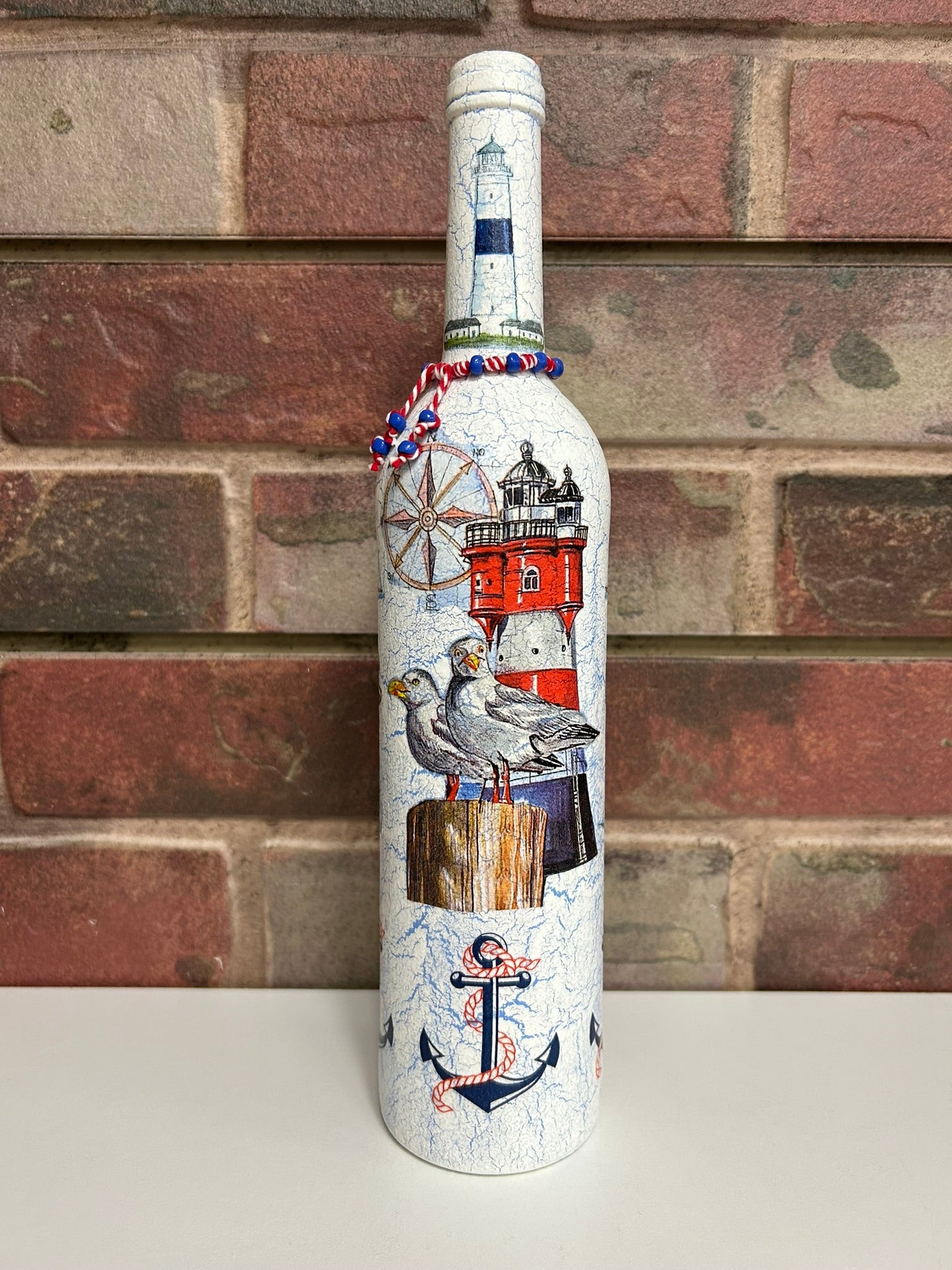 Tall Crackle Painted Bottle