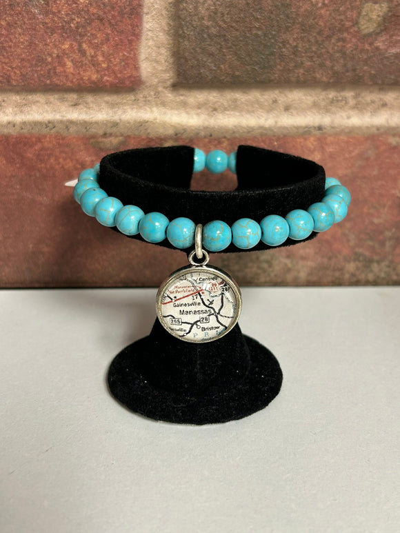 Manassas Map Beaded Bracelet-Turquoise