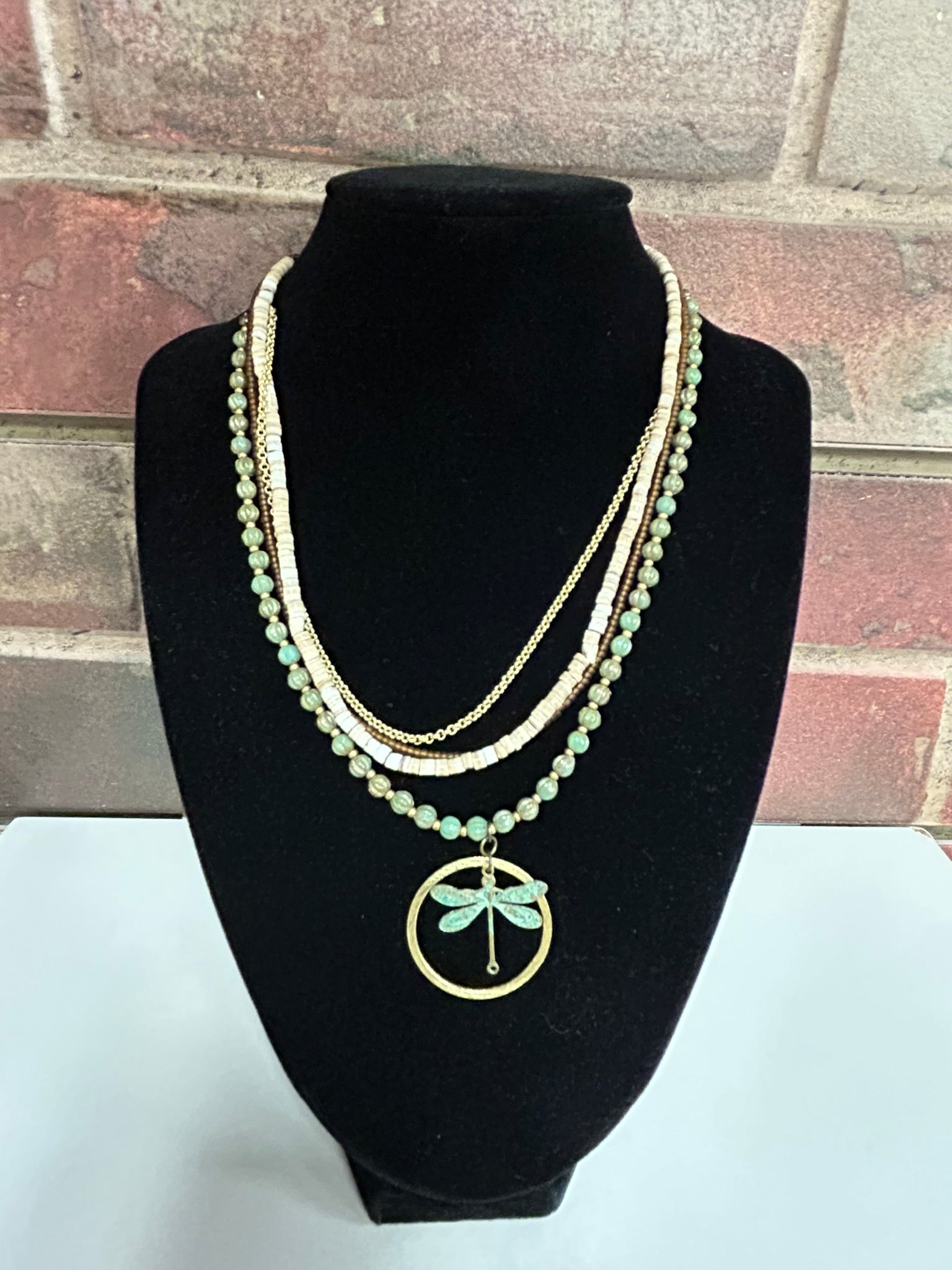 Rustic Creek Shell, Heishe, Czech Glass Dragonfly