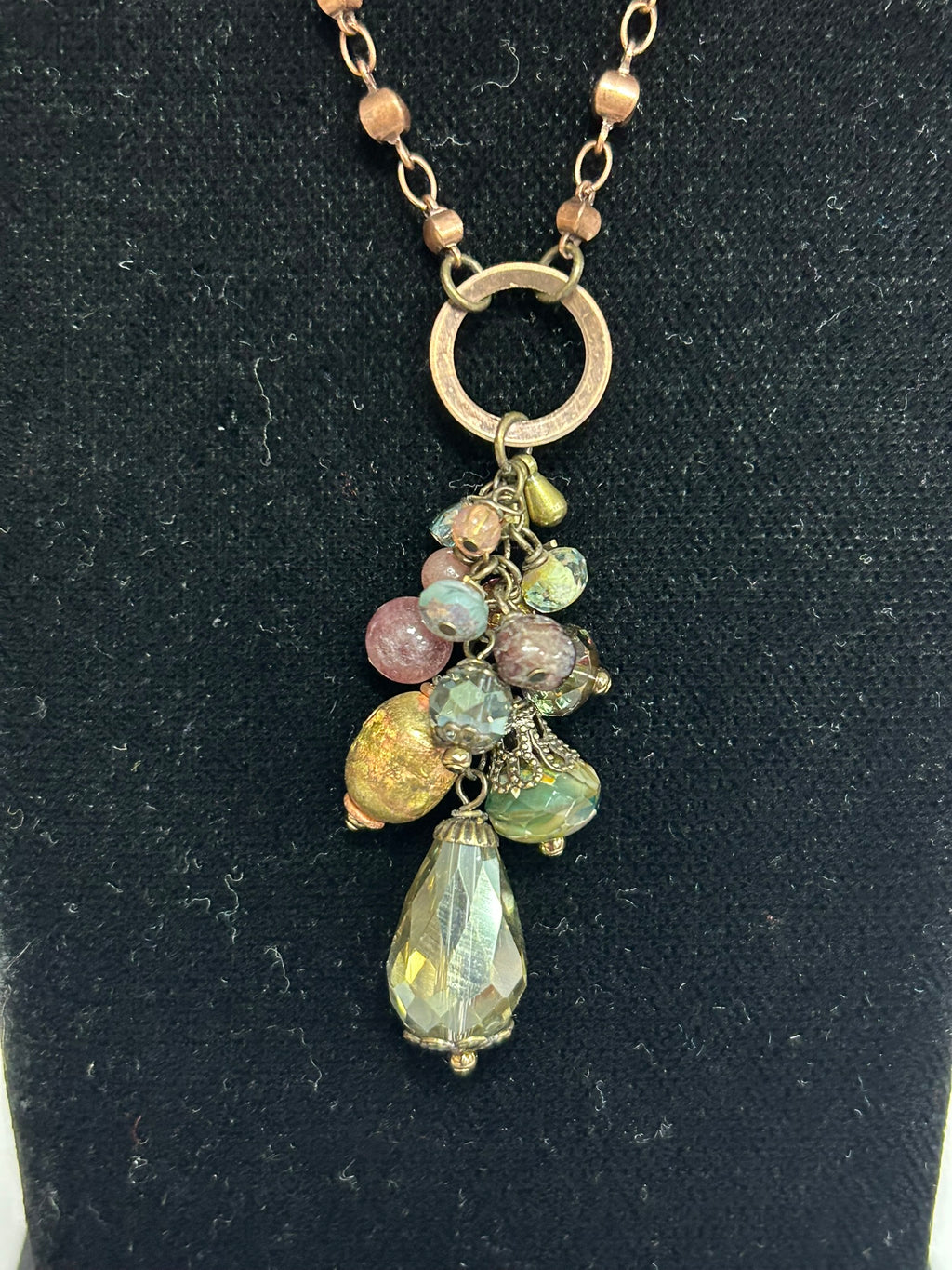 Mauve Mix Czech Glass, Lepidolite Quartz Cluster