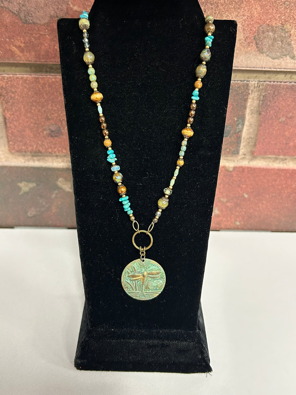 Rustic Creek Czech Glass, Freshwater Pearl, Turquoise Dragonfly Collage