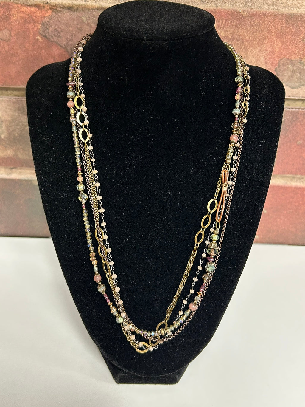 Mauve Mix Czech Glass, Lepidolite Quartz Multistrand