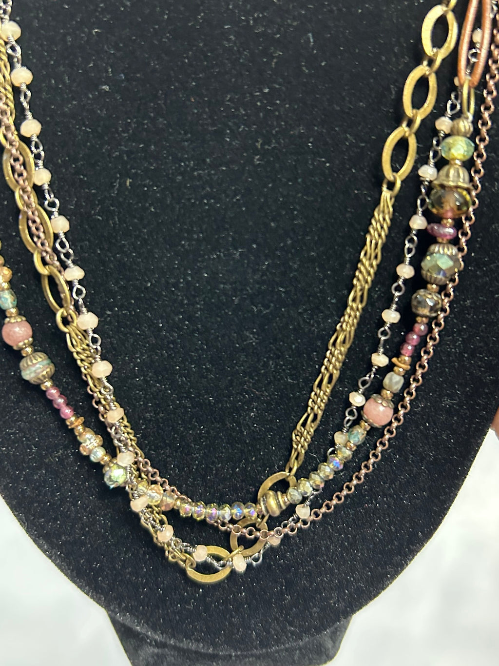 Mauve Mix Czech Glass, Lepidolite Quartz Multistrand