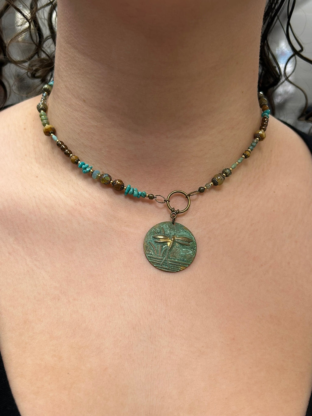 Rustic Creek Czech Glass, Freshwater Pearl, Turquoise Dragonfly Collage