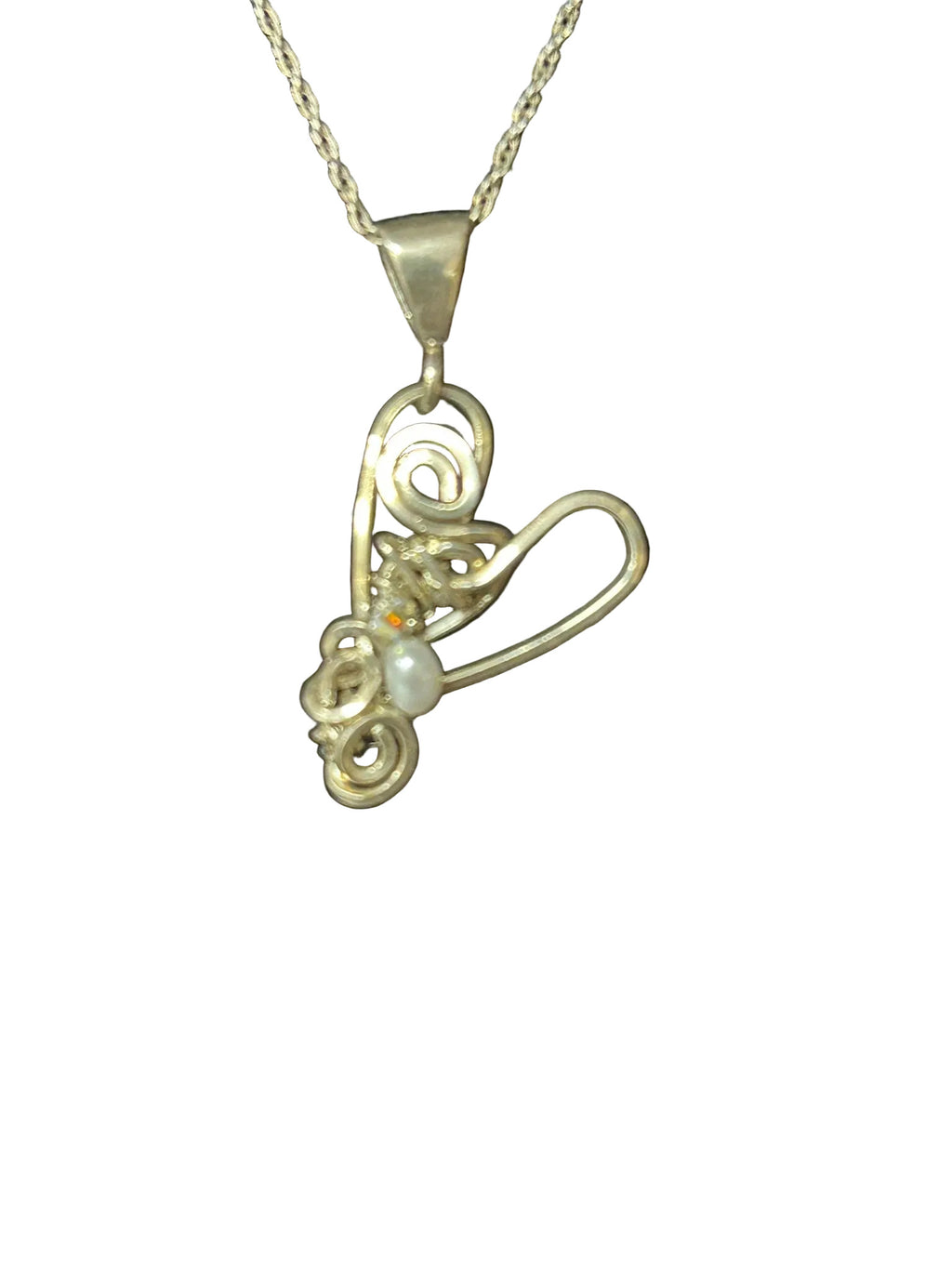 closer view of Silver pendant with a pearl 