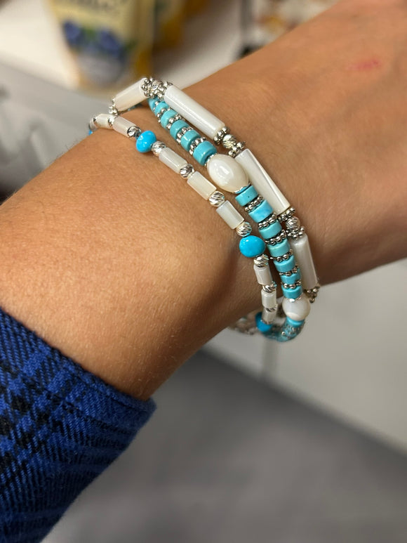 Turquoise, Silver, & Mother-of-Pearl Bracelet