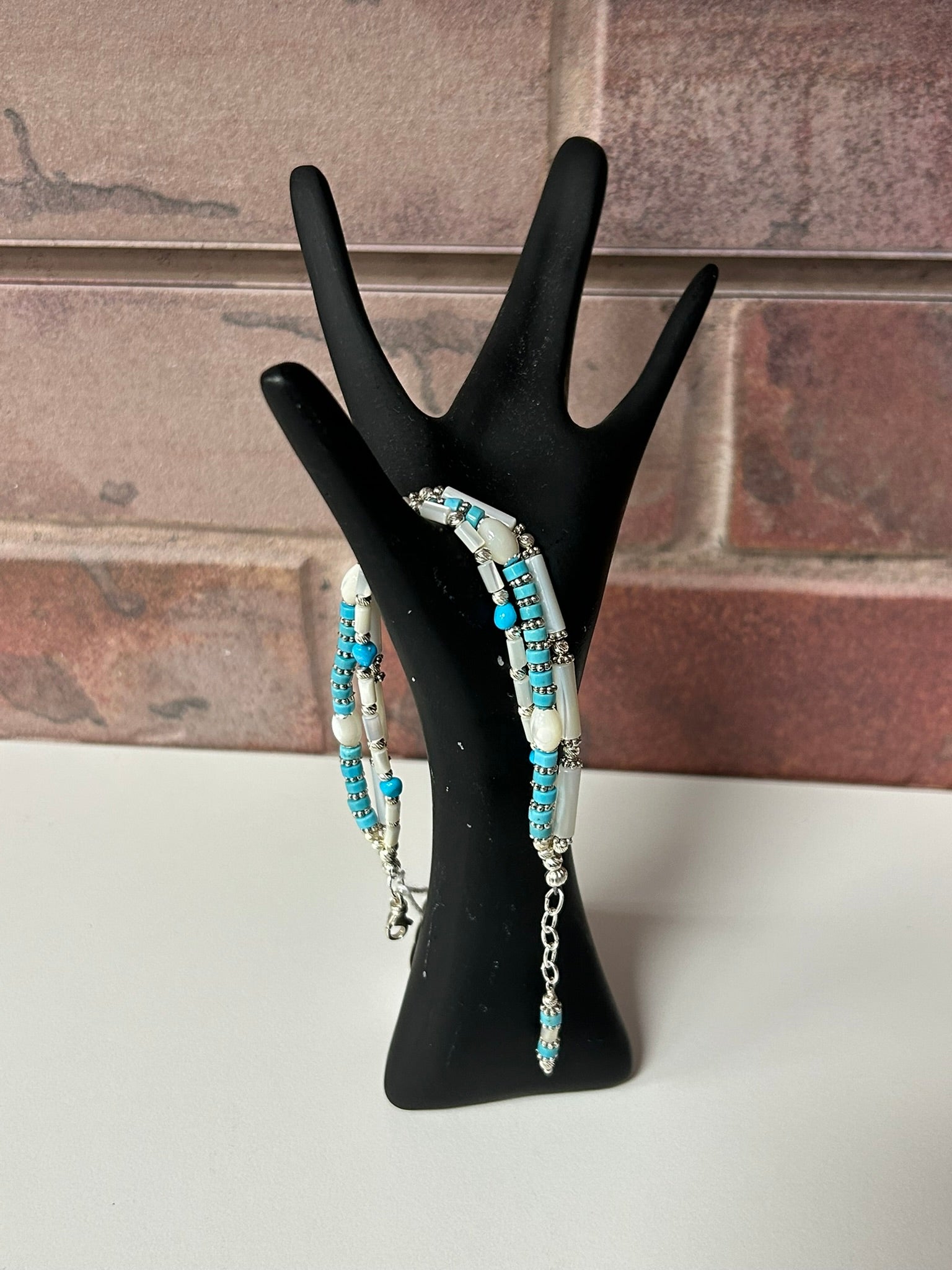 Turquoise, Silver, & Mother-of-Pearl Bracelet