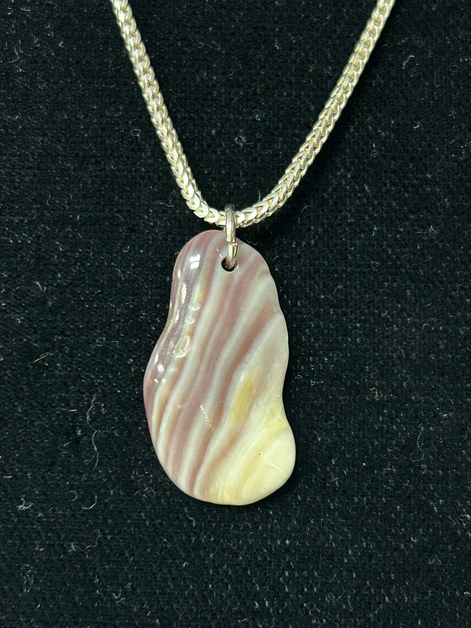 Sterling Silver Wampum Shell Pendant Necklace