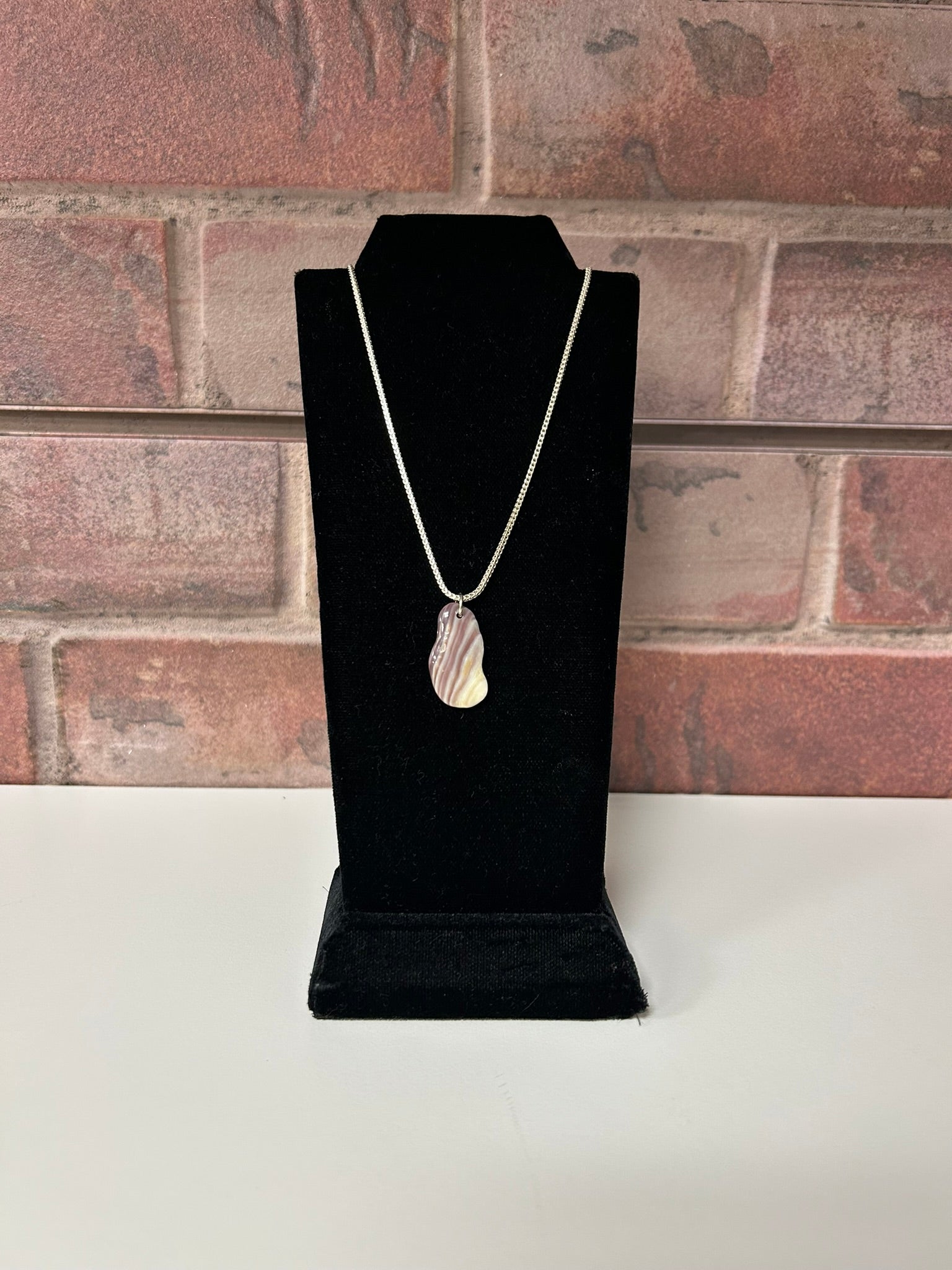 Sterling Silver Wampum Shell Pendant Necklace