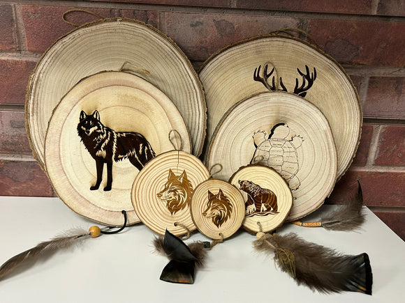 Native American Wooden Wall Hanging w/ Wild Turkey Feather