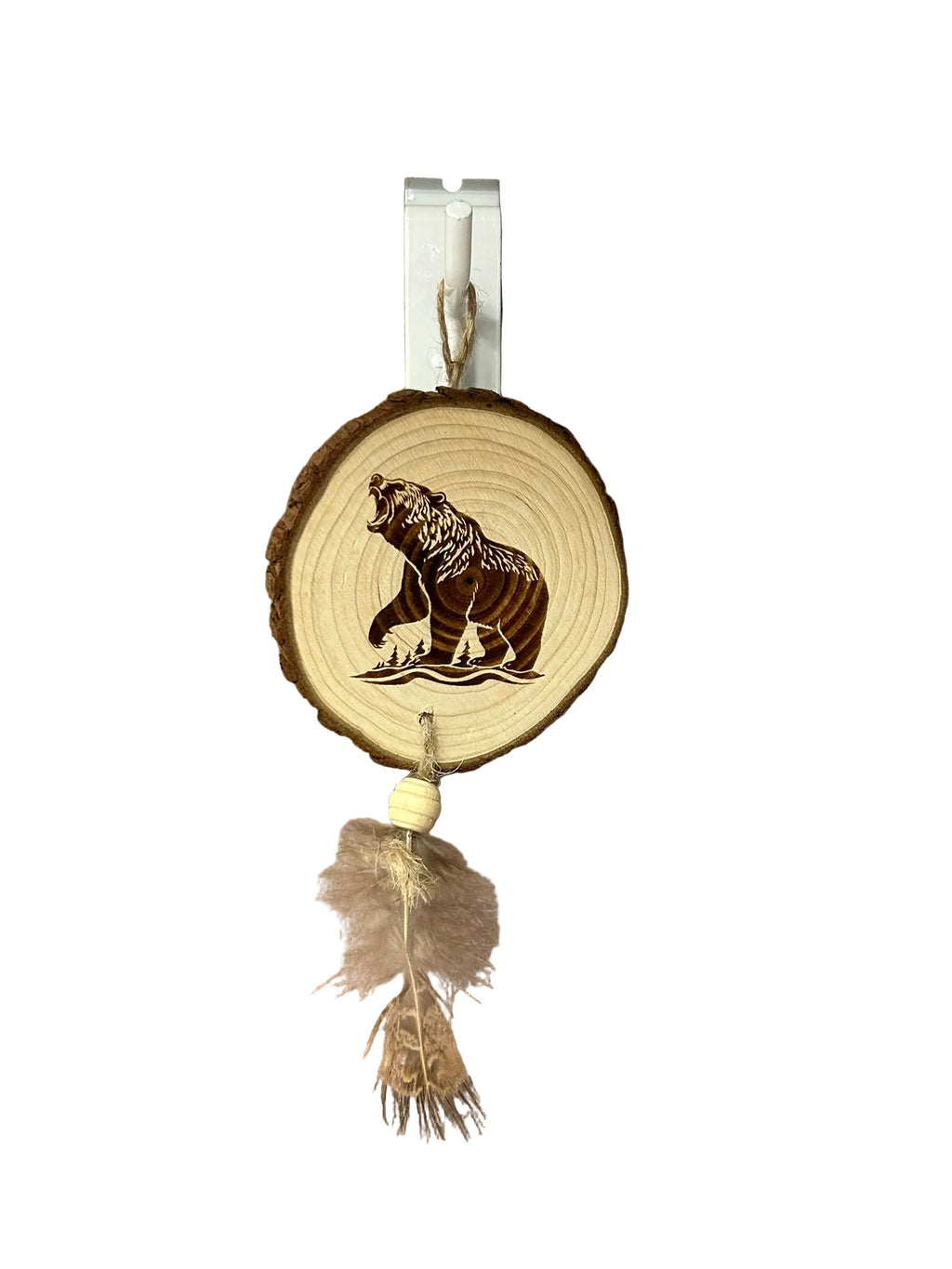 Native American Wooden Wall Hanging w/ Wild Turkey Feather