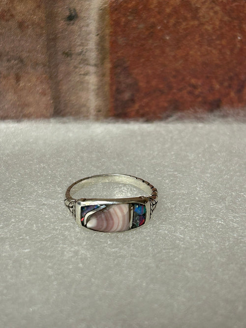 Sterling Silver Wampum & Opal Inlay Ring