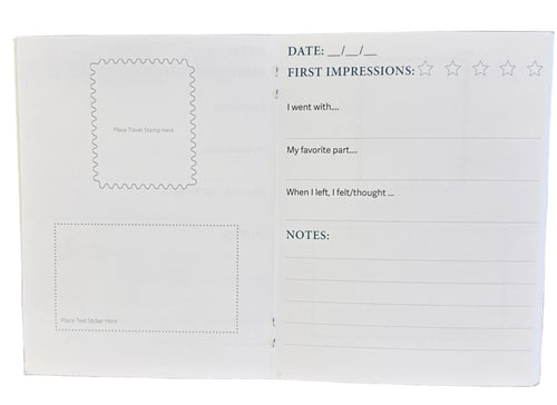 Blank review card with fields for date, first impressions, and notes on a granite surface