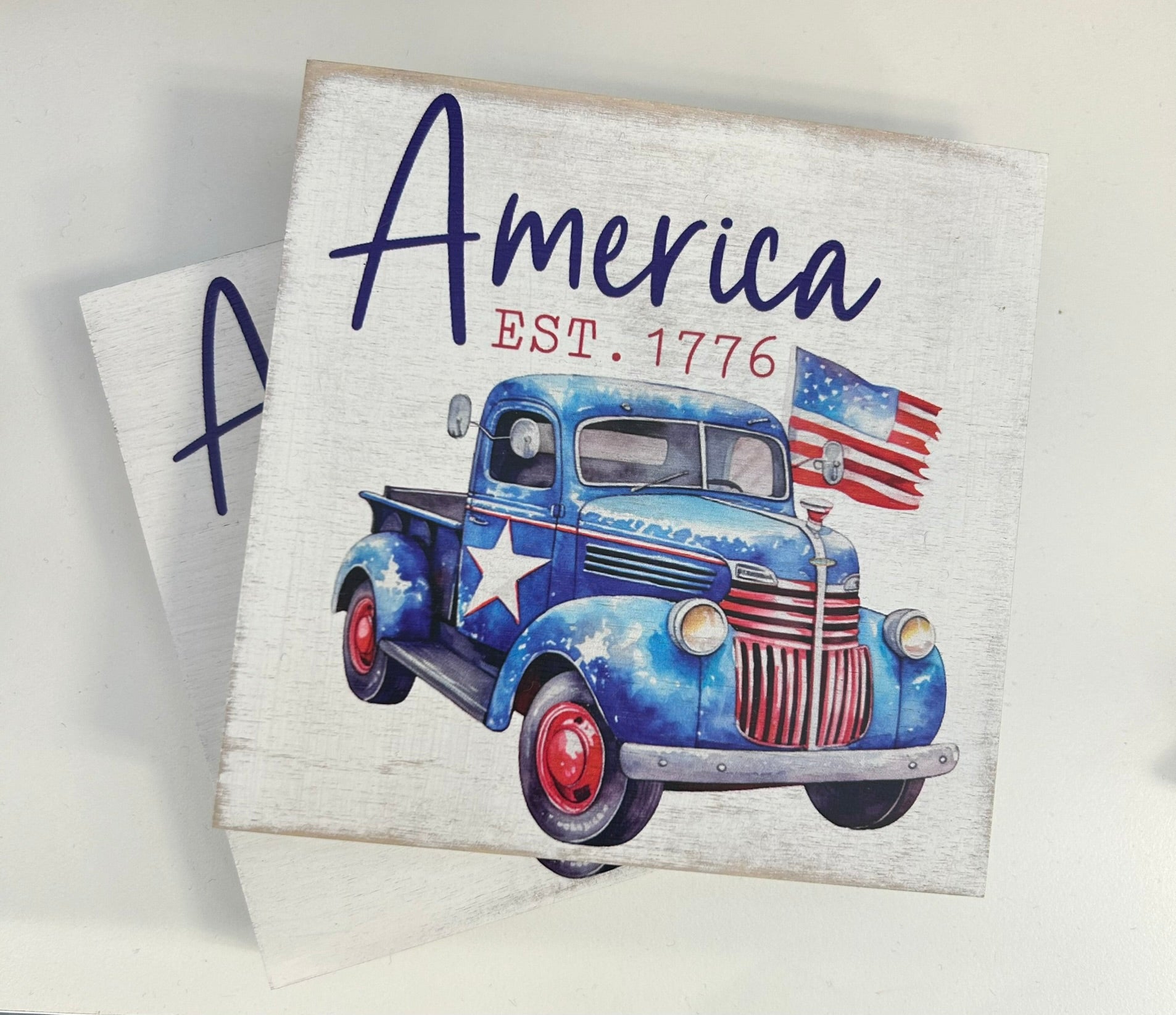 Vintage Truck Patriotic Country Wood Sign