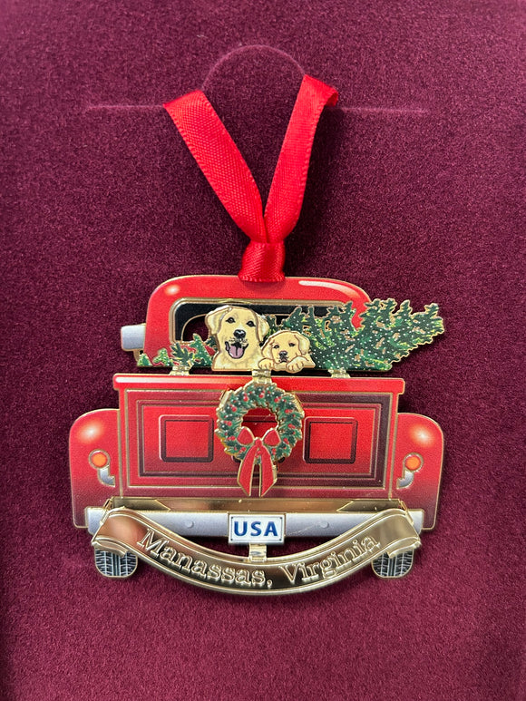 Red Pickup & Dogs Ornament