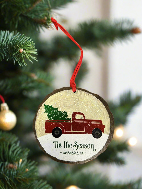 'Tis the Season Vintage Truck Wood Ornament