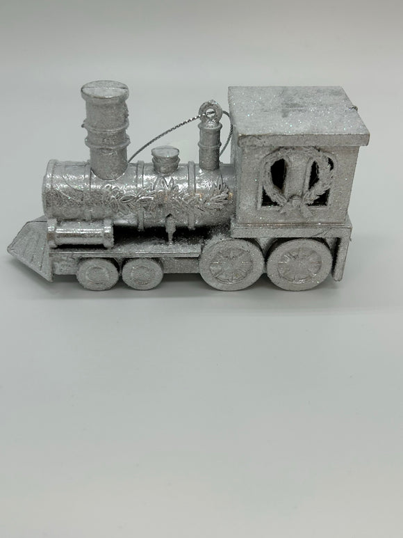 Silver Snow Train Ornament